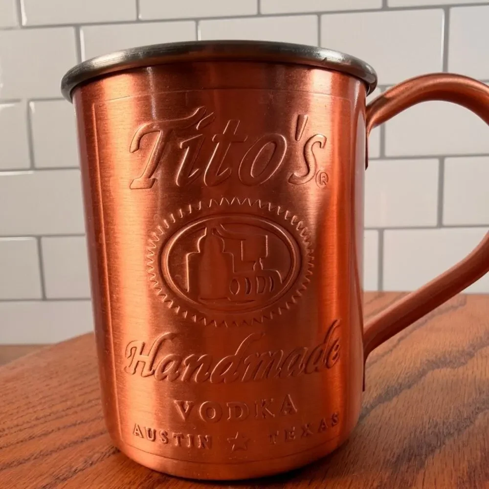 Pair of Tito's Handmade Vodka Copper Moscow Mule Mugs Lined 12oz